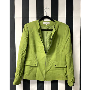 TAHARI ARTHUR S LEVINE Collarless Zip Up Crepe Blazer Matcha Green Size 14
